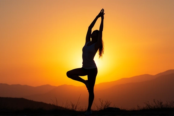 Zdjęcie osoby ćwiczącej jogę na tle zachodzącego słońca